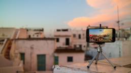 Iphone Camera on Tripod Recording Cityscape